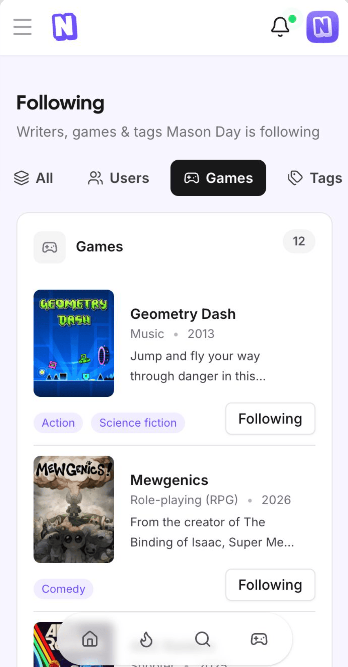 Placeholder image representing following games, tags, and writers