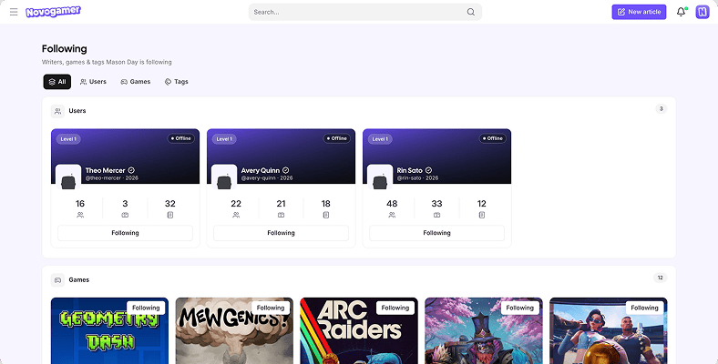 Placeholder image representing following games, tags, and writers