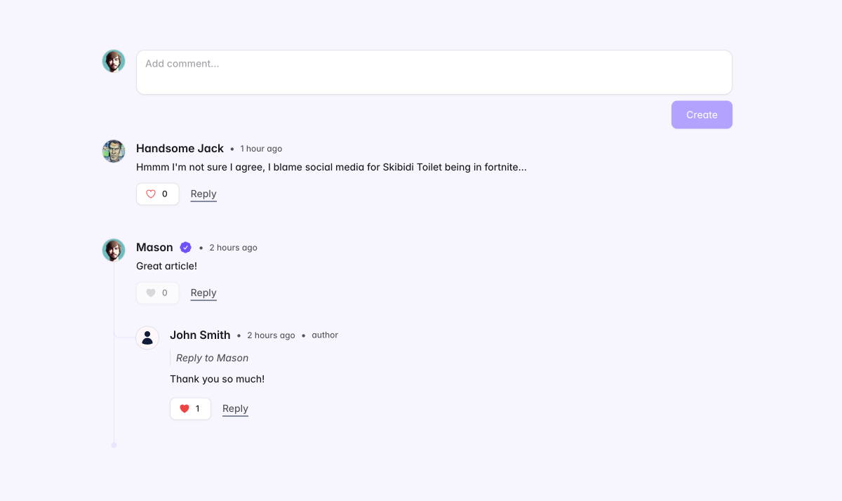 An example of an article comment section displaying 3 comments